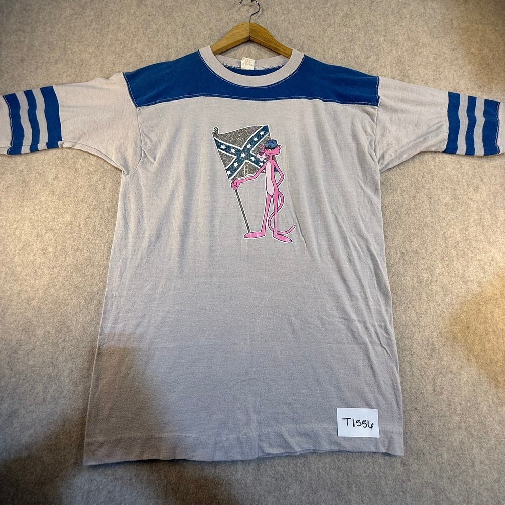 Vintage Gulf Coast Sportswear Pink Panther Confederate Flag Glitter Shirt L